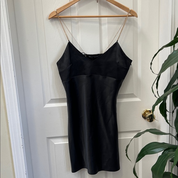 Zara Black Satin Slip Dress with Double Chain Straps - Picture 6 of 11